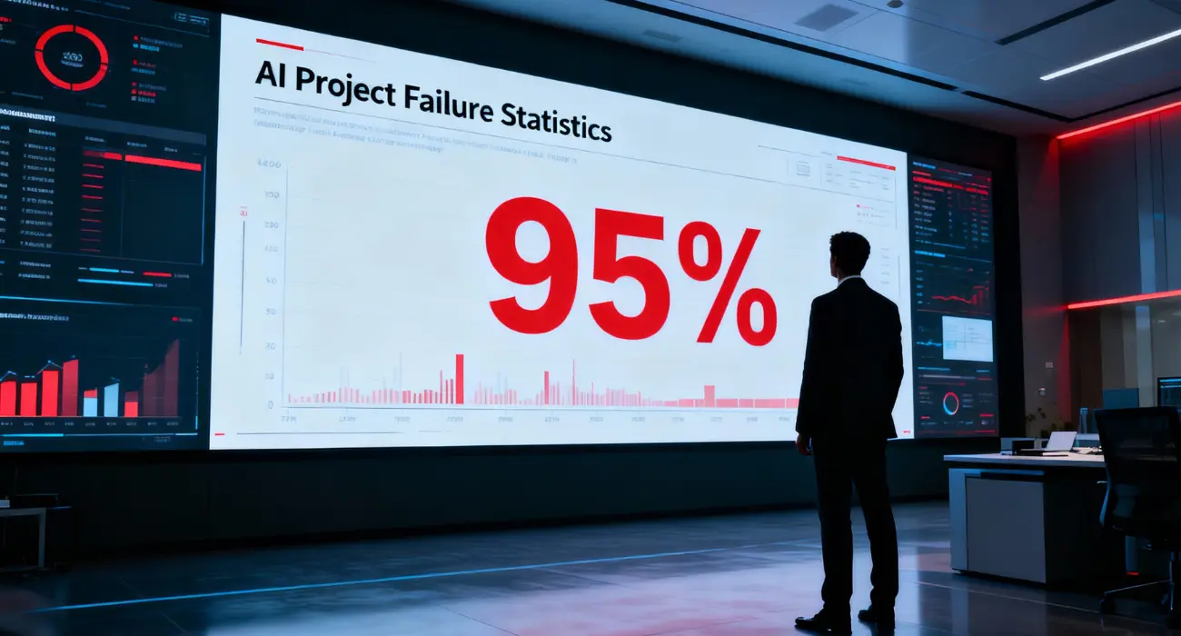 Corporate meeting reviewing MIT study on 95% AI project failure rate